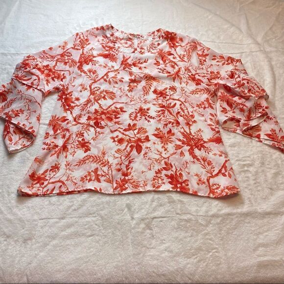 Violet + Claire Floral Orange/White Semi-Sheer Blouse Size XL - Picture 1 of 10